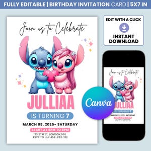 Lilo and Stitch Birthday Invitation: Editable Canva Template (5x7 in, Digital Download