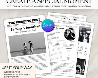 Plantilla de programa de periódico de bodas: Diseño editable en Canva (Descarga PDF)
