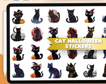Halloween Cat Planner Stickers: Spooky Digital GoodNotes PNG Files