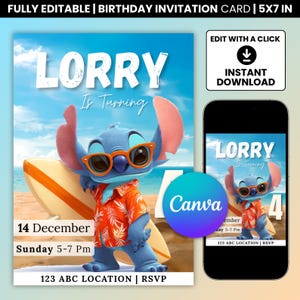 Lilo and Stitch Birthday Invitation | Editable Hawaiian Party Invite | Beautiful Invitation for Your Little One&#39;s Birthday | lilo and stitch