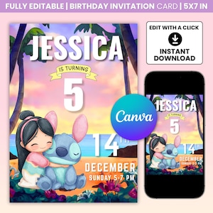 Editable Stitch Invitation, Custom Printable Stitch Party Invite Template, Stitch Birthday Invite, Digital Stitch Birthday Girl Canva Edit