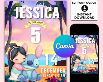 Editable Stitch Birthday Invitation, Lilo & Stitch Party, Canva Template (Digital Download)
