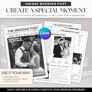 Wedding Newspaper Template with Photo: Editable Canva Program (Digital Download)