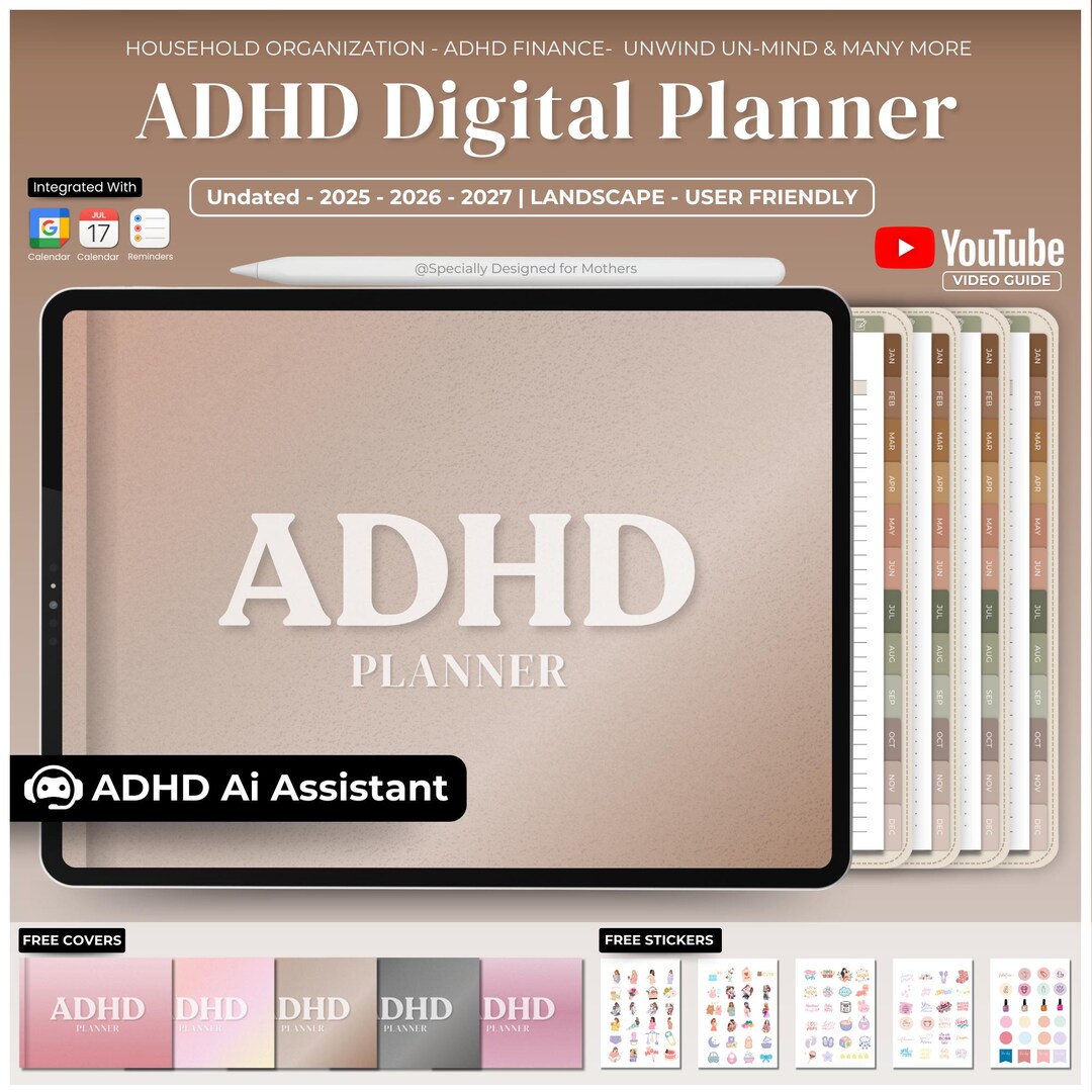 ADHD Digital Planner 2025 2026 2027, ADHD Digital Planner Daily Weekly ...