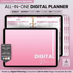 Pink Blush Digitaler Planer 2025, datierter digitaler Planer für Goodnotes & Notability, iPad Life Planner, pinkes digitales Journal, Querformat