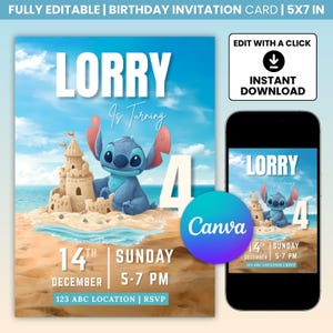 Lilo and Stitch Birthday Invitation | Editable Hawaiian Party Invite | Beautiful Invitation for Your Little One&#39;s Birthday | lilo and stitch