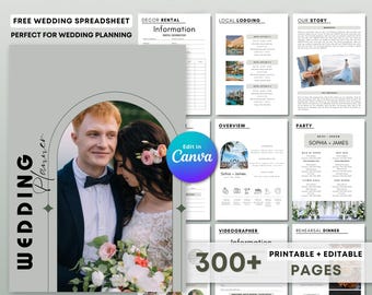 Modelo de planejador de casamento com mais de 300 páginas no Canva: pasta definitiva para o dia do casamento (download digital)
