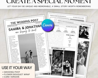 Modelo de programa de jornal de casamento editável: Canva Printable (A4 e Carta EUA) (Download digital)