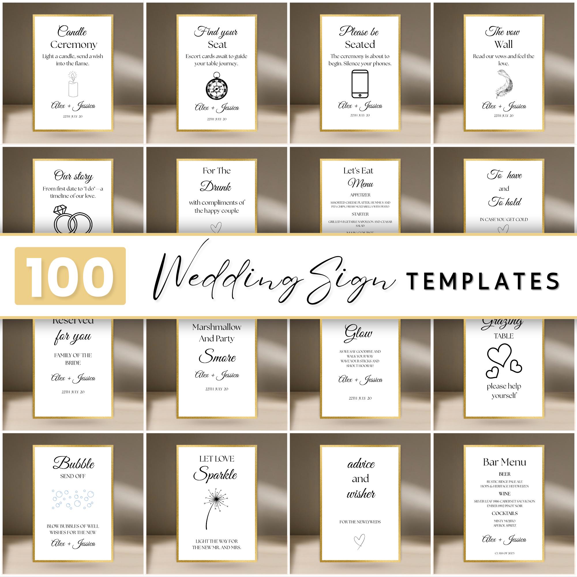 Minimalist Wedding Sign Bundle: 100+ Modern Canva Templates (Instant Download