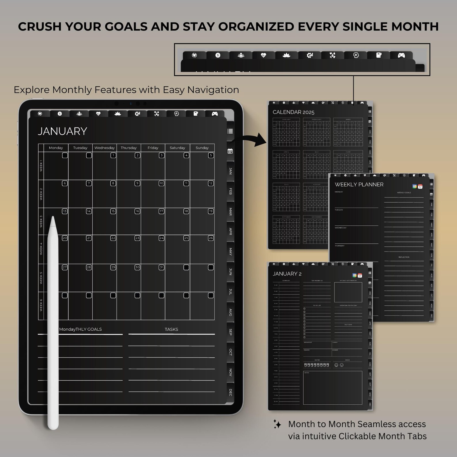 Dark Mode Digital Planner: 2025-2026 Undated iPad Goodnotes (digital ...