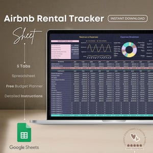 Dark Airbnb Income & Expense Tracker Spreadsheet (Google Sheet)