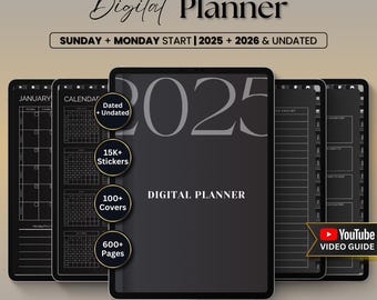 Dark Mode Digital Planner: 2025-2026 Undated iPad Goodnotes (Digital Download)