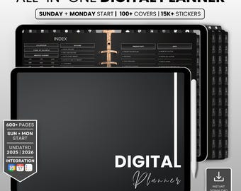 Dark Mode Digital Planner: 2025-2026 Undated iPad Goodnotes (Digital Download)