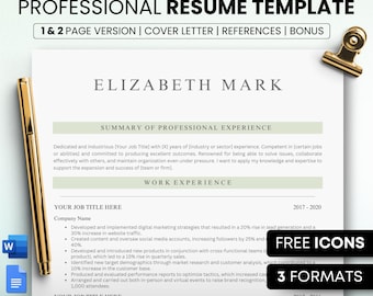 ATS Resume Template: Modern CV, Cover Letter, References (Google Docs, Word, Pages)