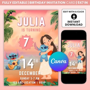 Stitch Birthday Invitation Template, Editable Stitch Invite Canva, Printable invite, editable invitation, Lilo & Stitch, Lilo and Stitch