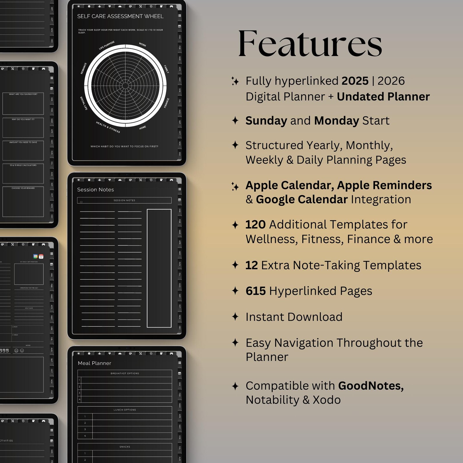 Dark Mode Digital Planner: 2025-2026 Undated iPad Goodnotes (digital ...