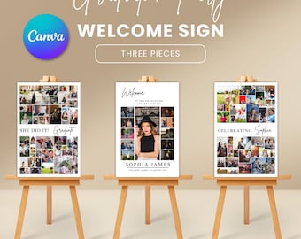 Graduation Welcome Sign Set: Photo Collage, Editable Canva Template (Instant Download, Printable PDF Files)