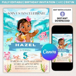 Baby Moana Birthday Invitation: Editable Canva Template (Digital Download 5x7&quot; )