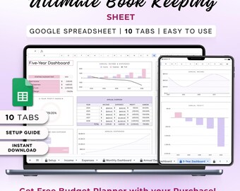 Bookkeeping Google Sheet Template: Income & Expense Tracker (Digital Download)