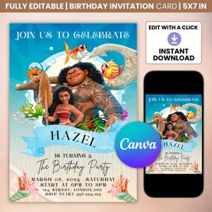 Moana Birthday Invitation: Editable Canva Template (Digital Download)