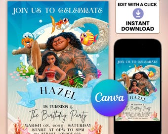 Moana Birthday Invitation: Editable Canva Template (Digital Download)