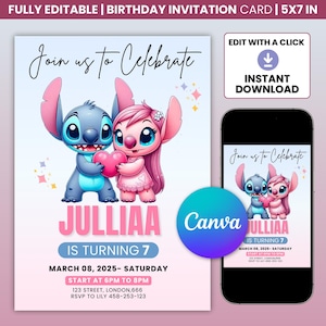Lilo and Stitch Birthday Invitation | Editable Party Invite Template | Beautiful Invitation for Your Little One&#39;s Birthday | lilo and stitch