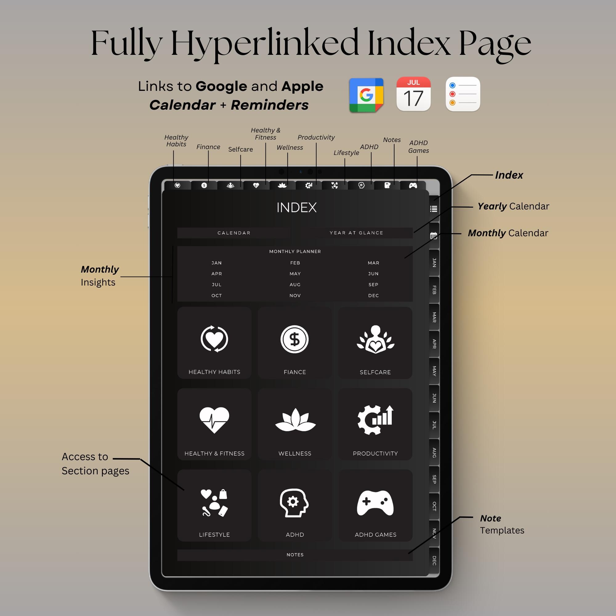 Dark Mode Digital Planner: 2025-2026 Undated iPad Goodnotes (digital ...