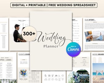 Modelo de planejador de casamento com mais de 300 páginas no Canva: pasta definitiva para o dia do casamento (download digital)