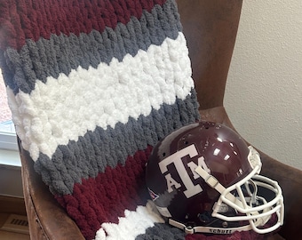 Handmade Chenille Throw Blanket In Your Favorite Team Or School Colors. Made To Order. Great To Take To The Game And Stay Warm. LG Size