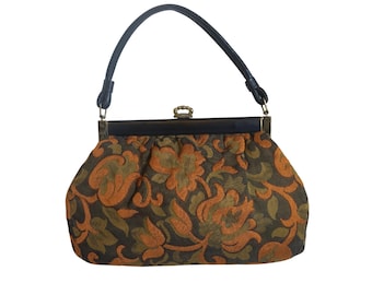 Women&#39;s Vintage Tapestry/Carpet Purse Handbag Mid Century Floral Design
