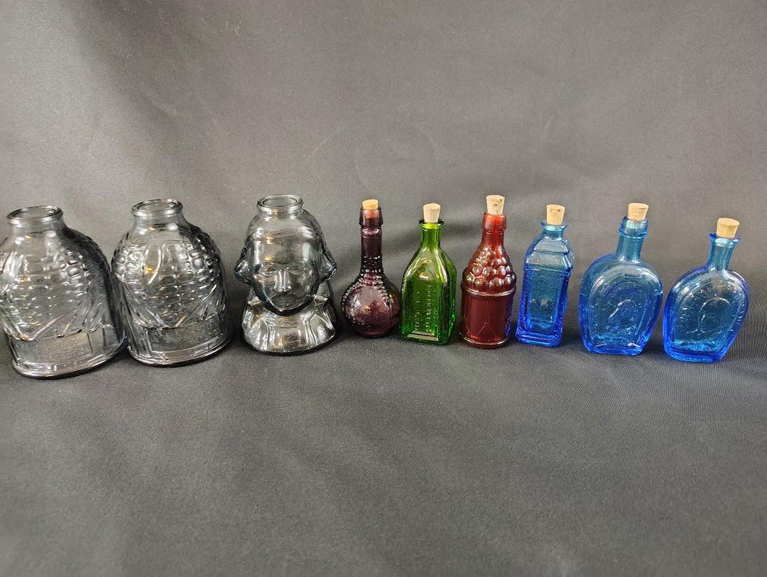 Vintage Mini Glass Bottle Collection – Set of 9 Embossed Bitters Style ...