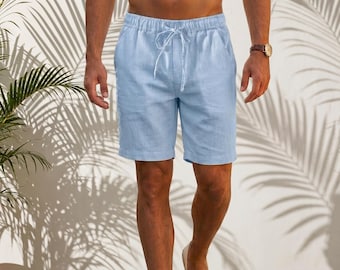 Herrshorts med linne och dragsko – Lätta sommarkläder för stranden och resorten