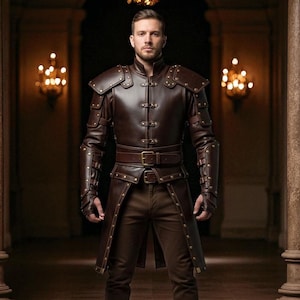 Handmade Brown Leather Medieval Armor: Warrior Cosplay, LARP Costume