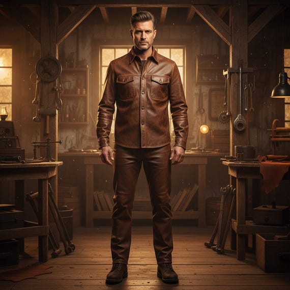 Handmade Brown Cowhide Leather Outfit | Vintage Western Costume