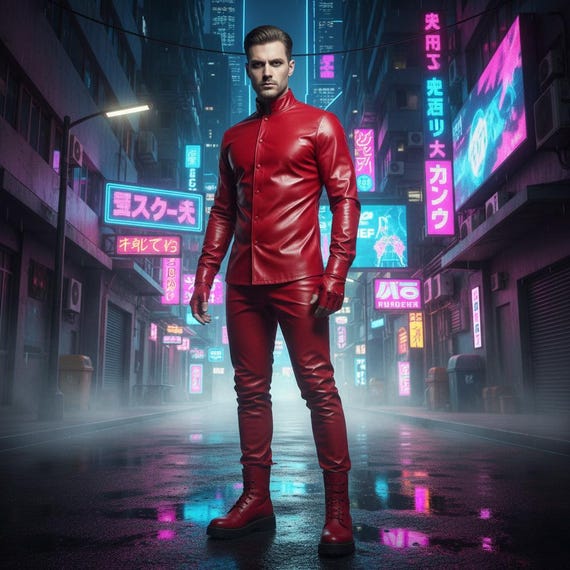 Handmade Red Leather Outfit: Cyberpunk Gothic Festival Set
