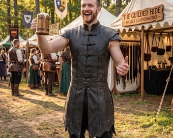 Medieval Leather Long Vest for Men | Handmade Gothic Leather Armor Tunic | Renaissance Faire Costume | Viking Warrior Outfit | LARP Leather