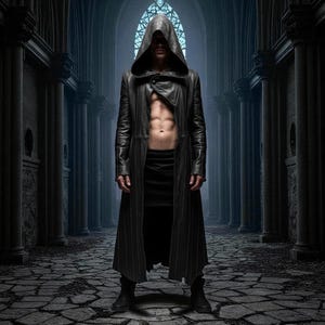 Handmade Black Leather Hooded Cloak: Gothic Cosplay Costume