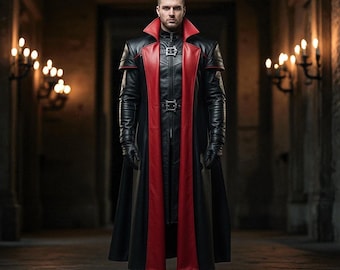 Handgefertigter Gothic Leder Umhang: Schwarz & Rot Vampirkostüm