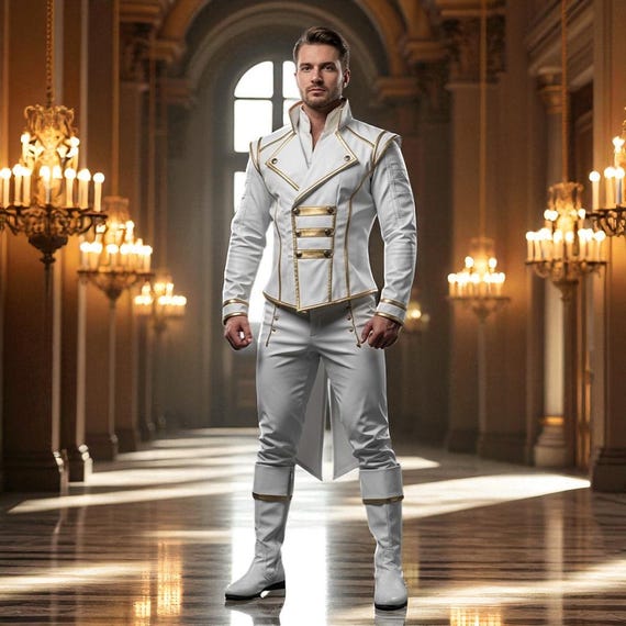 Handmade White Leather Cosplay Outfit: Gothic Medieval Renaissance Costume