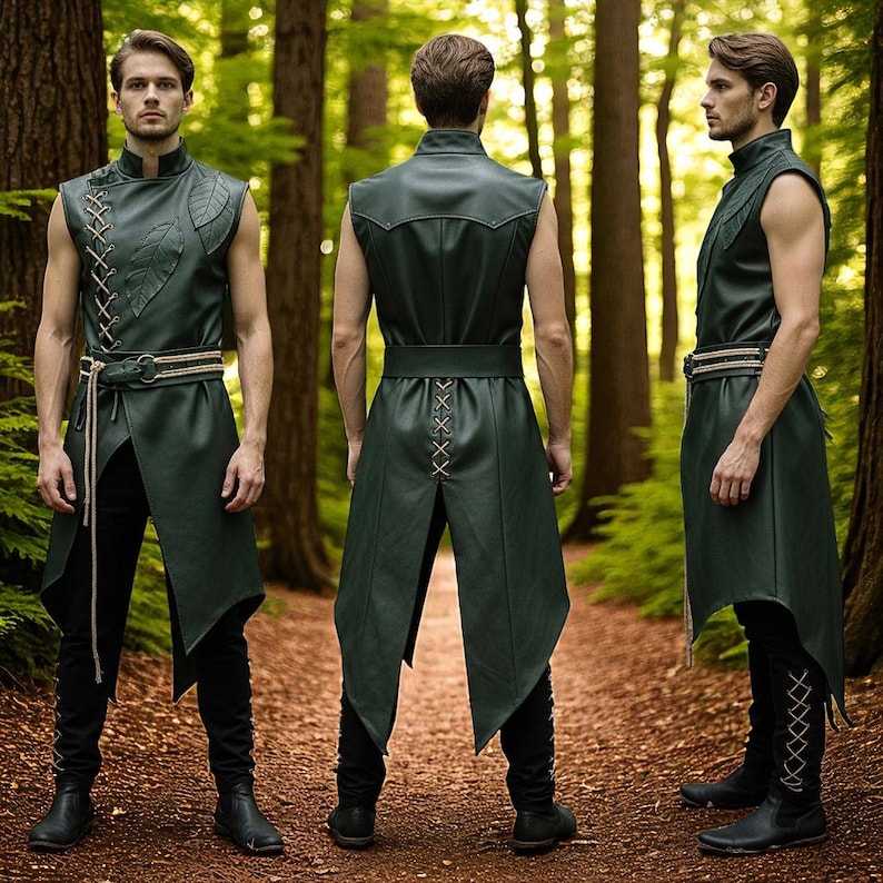 Handmade Green Leather Medieval Vest: Renaissance LARP Cosplay Costume ...
