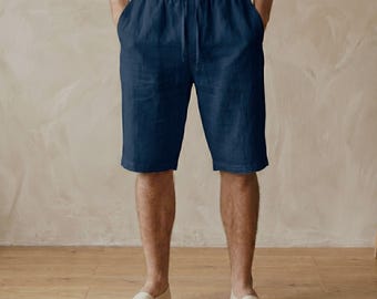 Linnen herenshort met trekkoord – casual zomerstrandshorts lichtgewicht vakantiekleding