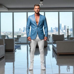 Men’s Sky Blue Blazer with White Pants | Handmade Formal Suit | Wedding Party Fashion Outfit
