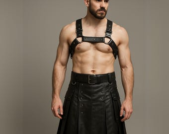 Handmade Leather Gladiator Kilt & Chest Harness Set: Festival Cosplay Outfit