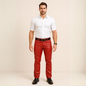 Men&#39;s Real Leather Red Pants