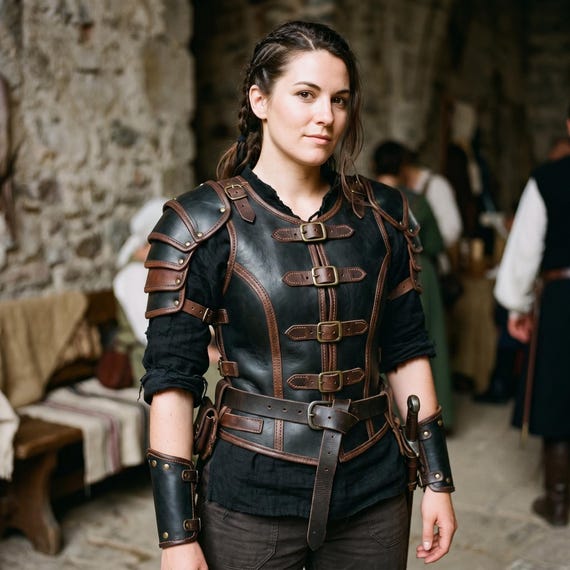 Women’s Medieval Leather Armor Vest, Female Warrior Chest Armor, Viking LARP Costume, Renaissance Cosplay Shoulder Armor