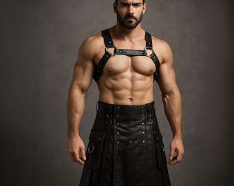 Handmade Leather Gladiator Kilt & Chest Harness: Festival Cosplay Outfit