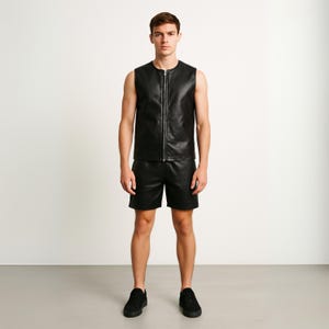 Handmade Sheepskin Leather Outfit: Sleeveless Shirt & Shorts - Summer Festival Wear