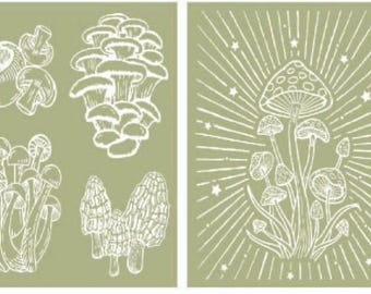 Cottagecore Mushrooms Silkscreen Stencil.