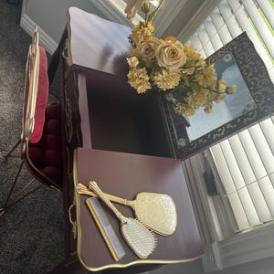 vanity table with mirror and chair