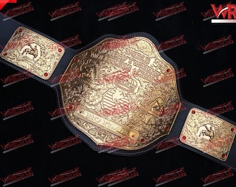 Big Gold Style Wrestling Championship Belt, Adult Zinc Plates, Leather Strap
